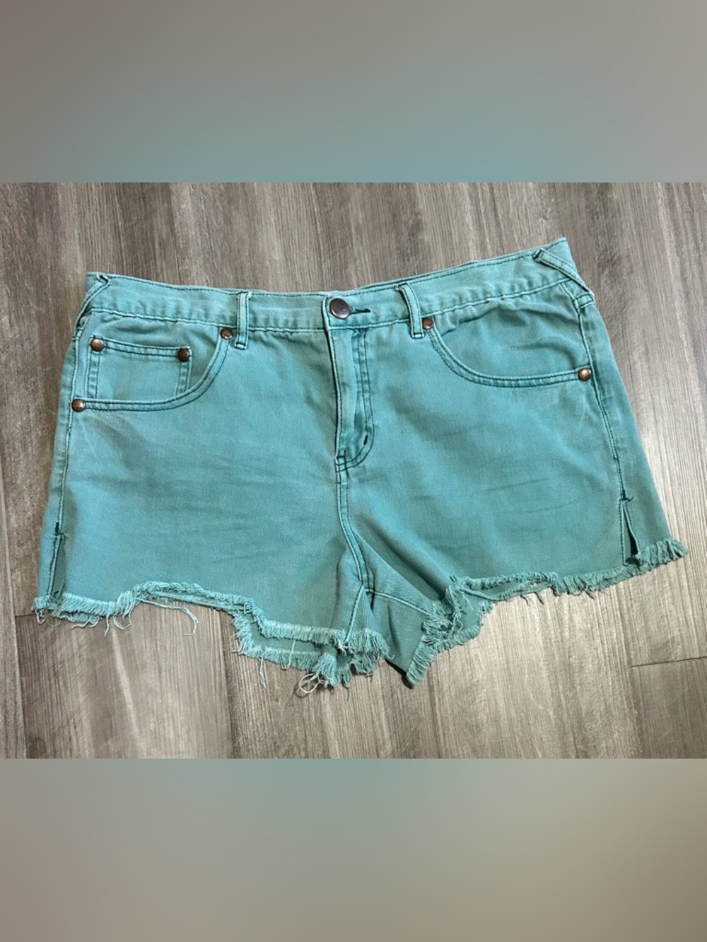Free People Teal Frayed Hem Denim Cutoff Shorts